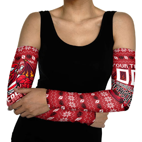 Personalized St George Illawarra Dragons Christmas Arm Sleeves Australian Rugby Fans - Pixelated Ugly Xmas Pattern Mascot Santa