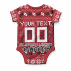Personalized St George Illawarra Dragons Christmas Baby Onesie Australian Rugby Fans - Pixelated Ugly Xmas Pattern Mascot Santa