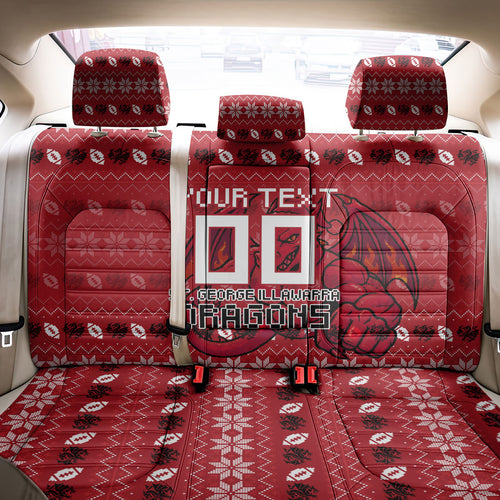 Personalized St George Illawarra Dragons Christmas Back Car Seat Cover Australian Rugby Fans - Pixelated Ugly Xmas Pattern Mascot Santa