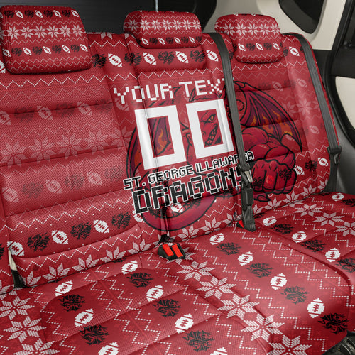 Personalized St George Illawarra Dragons Christmas Back Car Seat Cover Australian Rugby Fans - Pixelated Ugly Xmas Pattern Mascot Santa