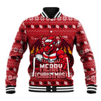 Personalized St George Illawarra Dragons Christmas Baseball Jacket Australian Rugby Fans - Pixelated Ugly Xmas Pattern Mascot Santa