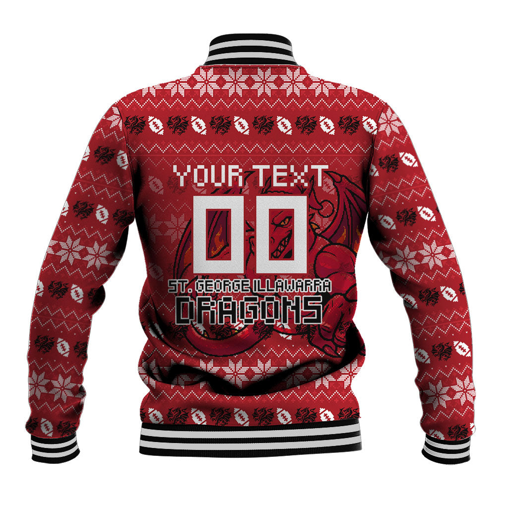 Personalized St George Illawarra Dragons Christmas Baseball Jacket Australian Rugby Fans - Pixelated Ugly Xmas Pattern Mascot Santa