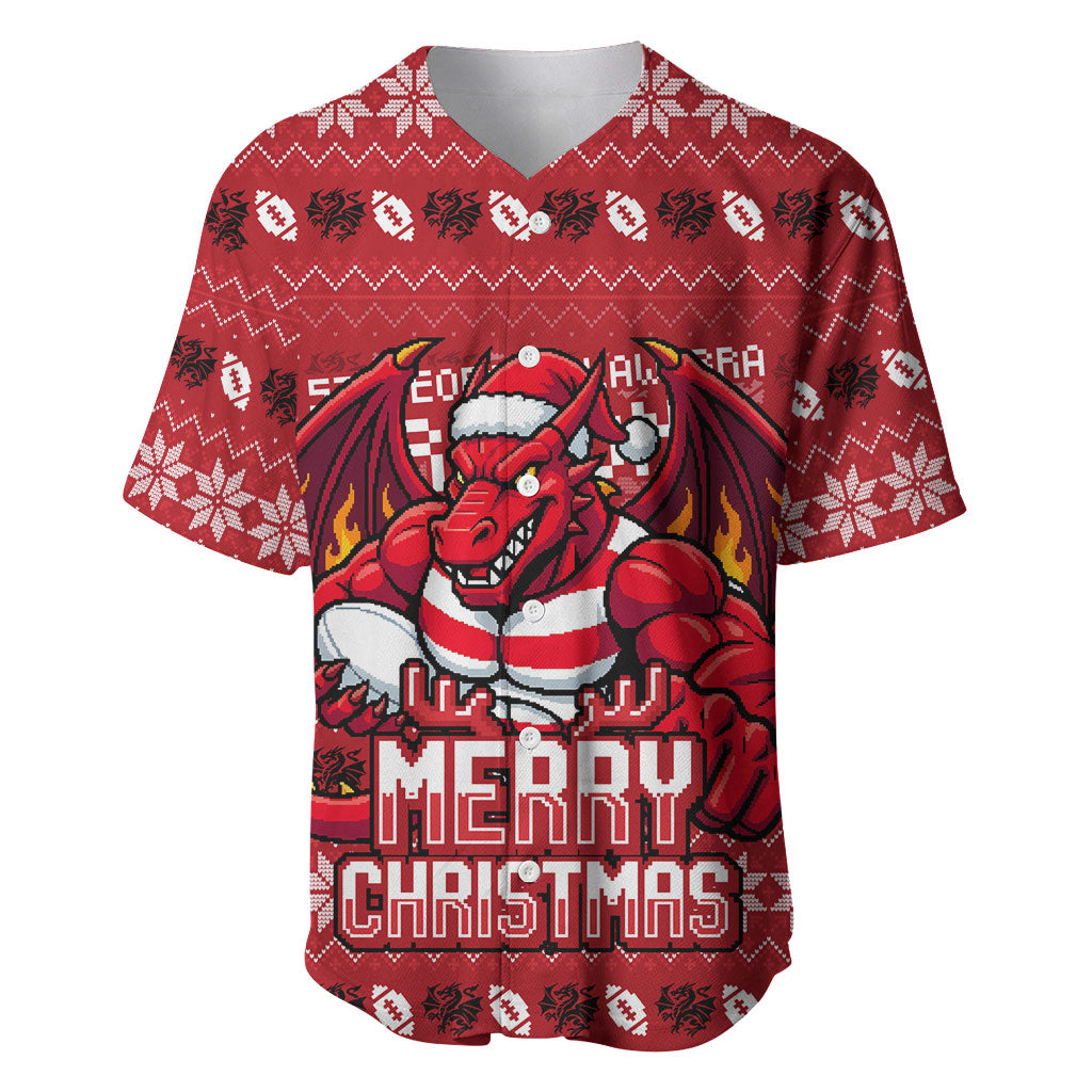 Personalized St George Illawarra Dragons Christmas Baseball Jersey Australian Rugby Fans - Pixelated Ugly Xmas Pattern Mascot Santa