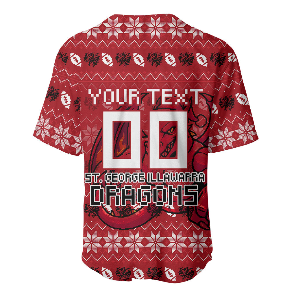 Personalized St George Illawarra Dragons Christmas Baseball Jersey Australian Rugby Fans - Pixelated Ugly Xmas Pattern Mascot Santa