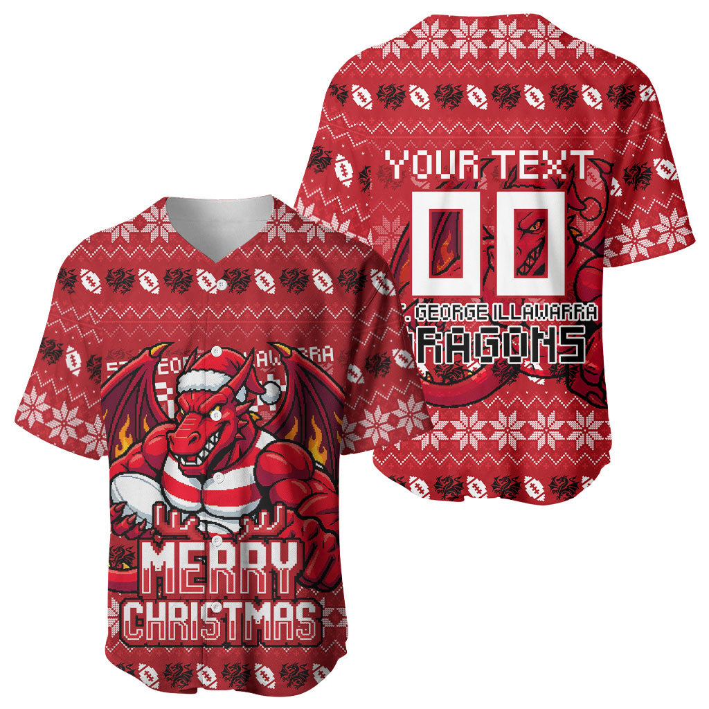 Personalized St George Illawarra Dragons Christmas Baseball Jersey Australian Rugby Fans - Pixelated Ugly Xmas Pattern Mascot Santa