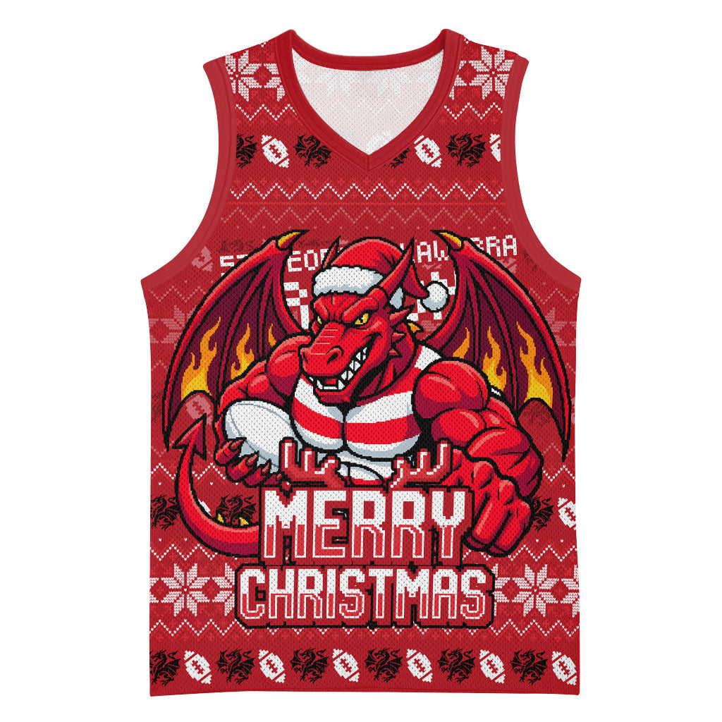 Personalized St George Illawarra Dragons Christmas Basketball Jersey Australian Rugby Fans - Pixelated Ugly Xmas Pattern Mascot Santa