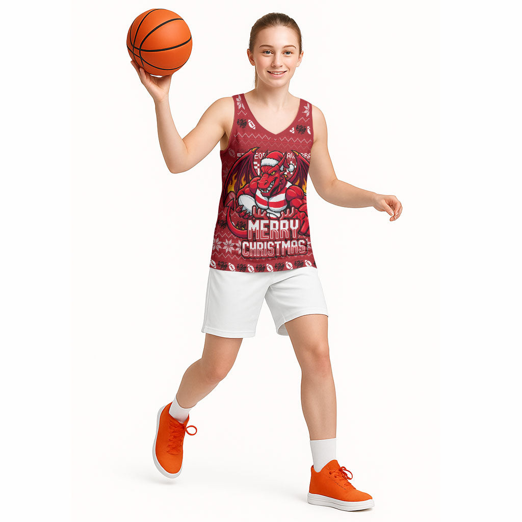 Personalized St George Illawarra Dragons Christmas Basketball Jersey Australian Rugby Fans - Pixelated Ugly Xmas Pattern Mascot Santa