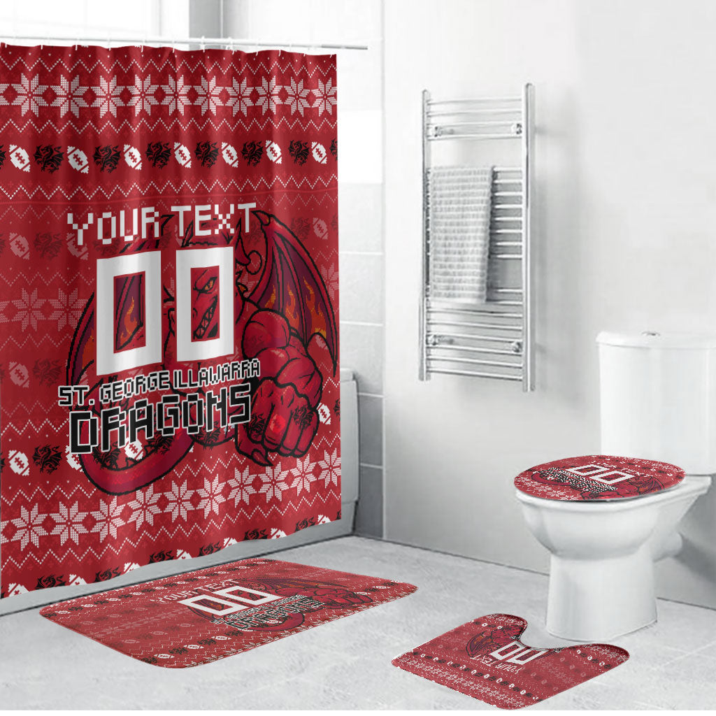 Personalized St George Illawarra Dragons Christmas Bathroom Set Australian Rugby Fans - Pixelated Ugly Xmas Pattern Mascot Santa