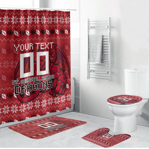 Personalized St George Illawarra Dragons Christmas Bathroom Set Australian Rugby Fans - Pixelated Ugly Xmas Pattern Mascot Santa