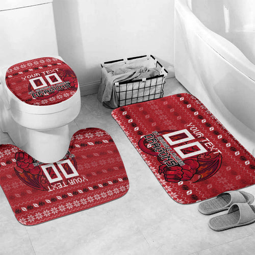 Personalized St George Illawarra Dragons Christmas Bathroom Set Australian Rugby Fans - Pixelated Ugly Xmas Pattern Mascot Santa