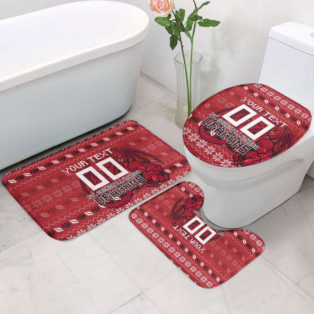 Personalized St George Illawarra Dragons Christmas Bathroom Set Australian Rugby Fans - Pixelated Ugly Xmas Pattern Mascot Santa