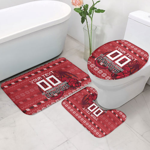 Personalized St George Illawarra Dragons Christmas Bathroom Set Australian Rugby Fans - Pixelated Ugly Xmas Pattern Mascot Santa
