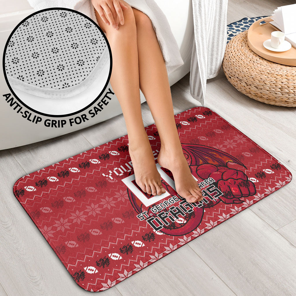Personalized St George Illawarra Dragons Christmas Bathroom Set Australian Rugby Fans - Pixelated Ugly Xmas Pattern Mascot Santa