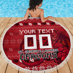Personalized St George Illawarra Dragons Christmas Beach Blanket Australian Rugby Fans - Pixelated Ugly Xmas Pattern Mascot Santa