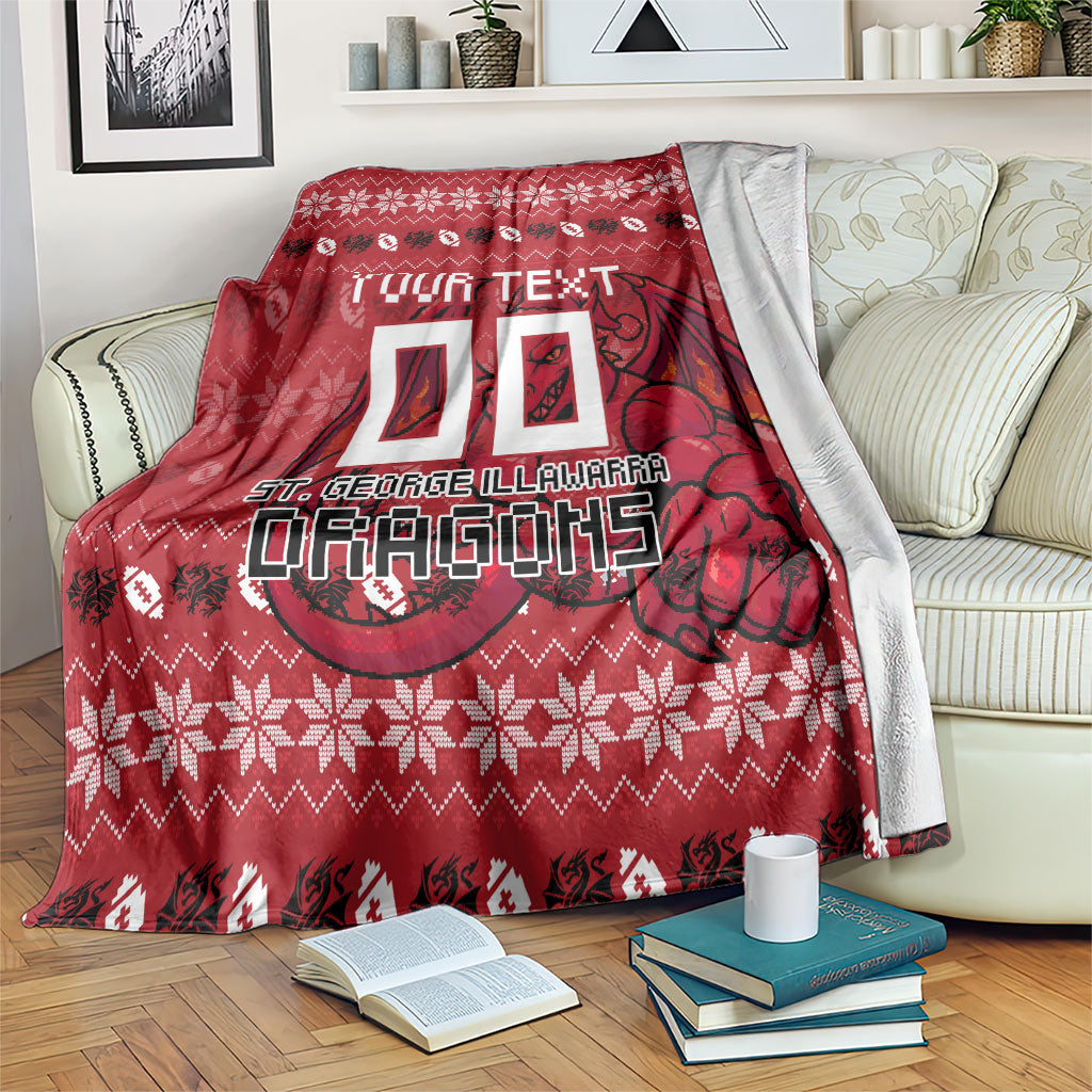 Personalized St George Illawarra Dragons Christmas Blanket Australian Rugby Fans - Pixelated Ugly Xmas Pattern Mascot Santa
