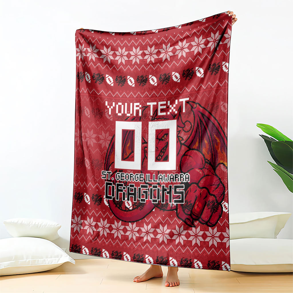 Personalized St George Illawarra Dragons Christmas Blanket Australian Rugby Fans - Pixelated Ugly Xmas Pattern Mascot Santa