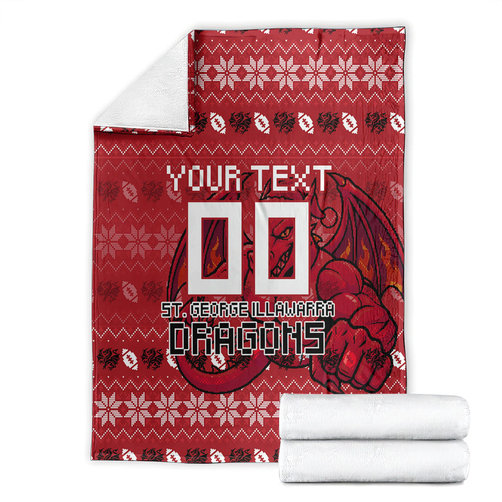 Personalized St George Illawarra Dragons Christmas Blanket Australian Rugby Fans - Pixelated Ugly Xmas Pattern Mascot Santa