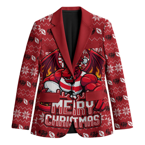 Personalized St George Illawarra Dragons Christmas Blazer Australian Rugby Fans - Pixelated Ugly Xmas Pattern Mascot Santa