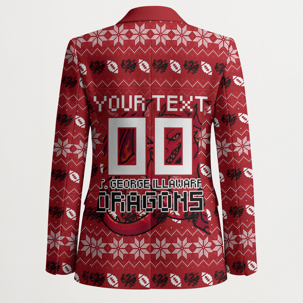 Personalized St George Illawarra Dragons Christmas Blazer Australian Rugby Fans - Pixelated Ugly Xmas Pattern Mascot Santa