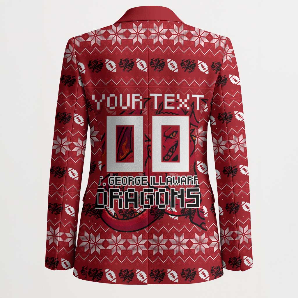 Personalized St George Illawarra Dragons Christmas Blazer Australian Rugby Fans - Pixelated Ugly Xmas Pattern Mascot Santa