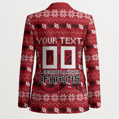 Personalized St George Illawarra Dragons Christmas Blazer Australian Rugby Fans - Pixelated Ugly Xmas Pattern Mascot Santa