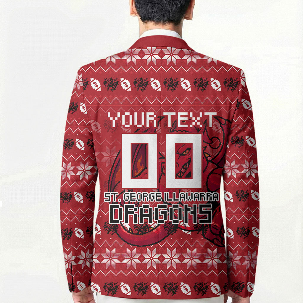 Personalized St George Illawarra Dragons Christmas Blazer Australian Rugby Fans - Pixelated Ugly Xmas Pattern Mascot Santa