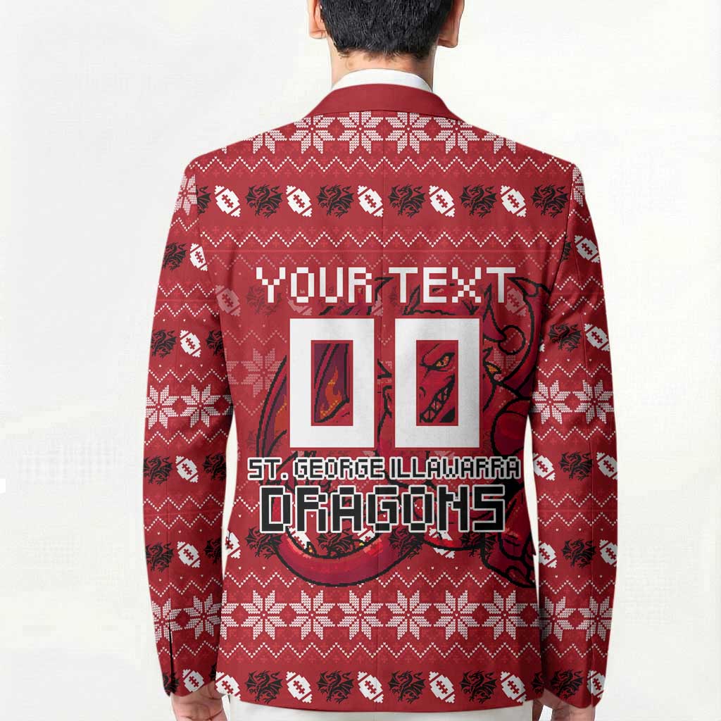Personalized St George Illawarra Dragons Christmas Blazer Australian Rugby Fans - Pixelated Ugly Xmas Pattern Mascot Santa