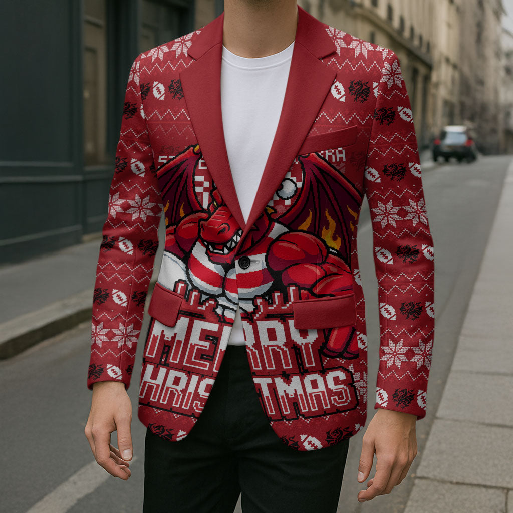 Personalized St George Illawarra Dragons Christmas Blazer Australian Rugby Fans - Pixelated Ugly Xmas Pattern Mascot Santa