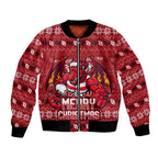 Personalized St George Illawarra Dragons Christmas Bomber Jacket Australian Rugby Fans - Pixelated Ugly Xmas Pattern Mascot Santa