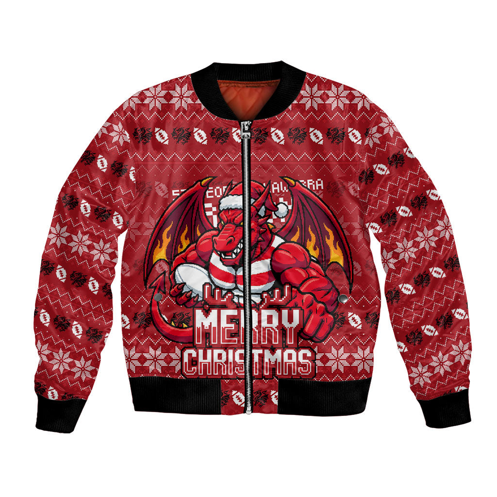 Personalized St George Illawarra Dragons Christmas Bomber Jacket Australian Rugby Fans - Pixelated Ugly Xmas Pattern Mascot Santa