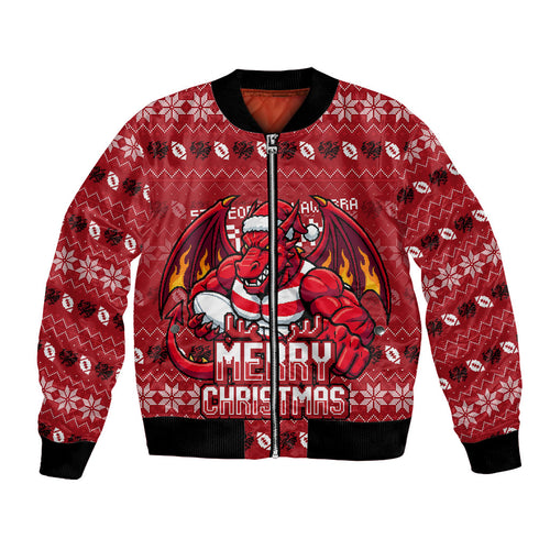 Personalized St George Illawarra Dragons Christmas Bomber Jacket Australian Rugby Fans - Pixelated Ugly Xmas Pattern Mascot Santa