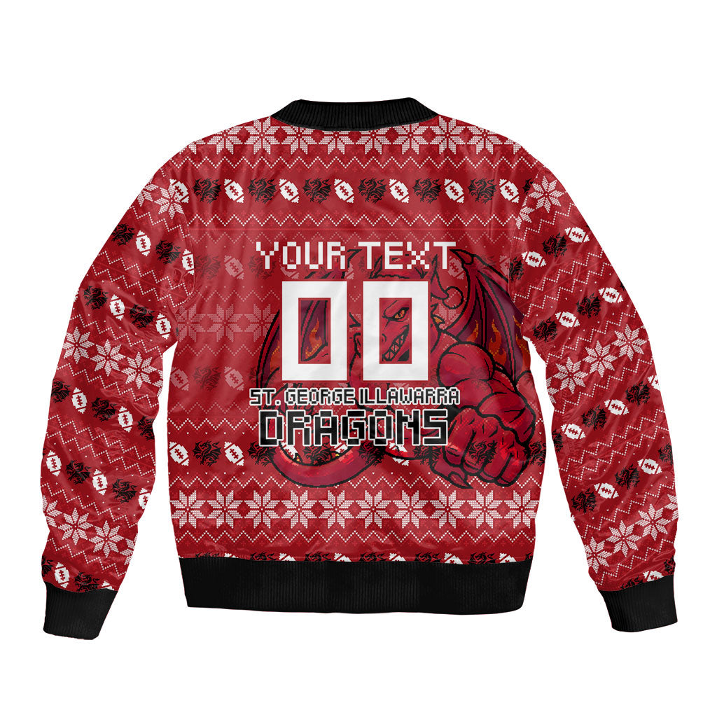 Personalized St George Illawarra Dragons Christmas Bomber Jacket Australian Rugby Fans - Pixelated Ugly Xmas Pattern Mascot Santa