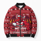 Personalized St George Illawarra Dragons Christmas Bomber Puffer Jacket Australian Rugby Fans - Pixelated Ugly Xmas Pattern Mascot Santa