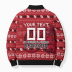 Personalized St George Illawarra Dragons Christmas Bomber Puffer Jacket Australian Rugby Fans - Pixelated Ugly Xmas Pattern Mascot Santa