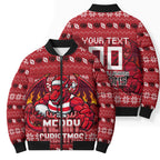 Personalized St George Illawarra Dragons Christmas Bomber Puffer Jacket Australian Rugby Fans - Pixelated Ugly Xmas Pattern Mascot Santa