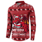 Personalized St George Illawarra Dragons Christmas Button Sweatshirt Australian Rugby Fans - Pixelated Ugly Xmas Pattern Mascot Santa