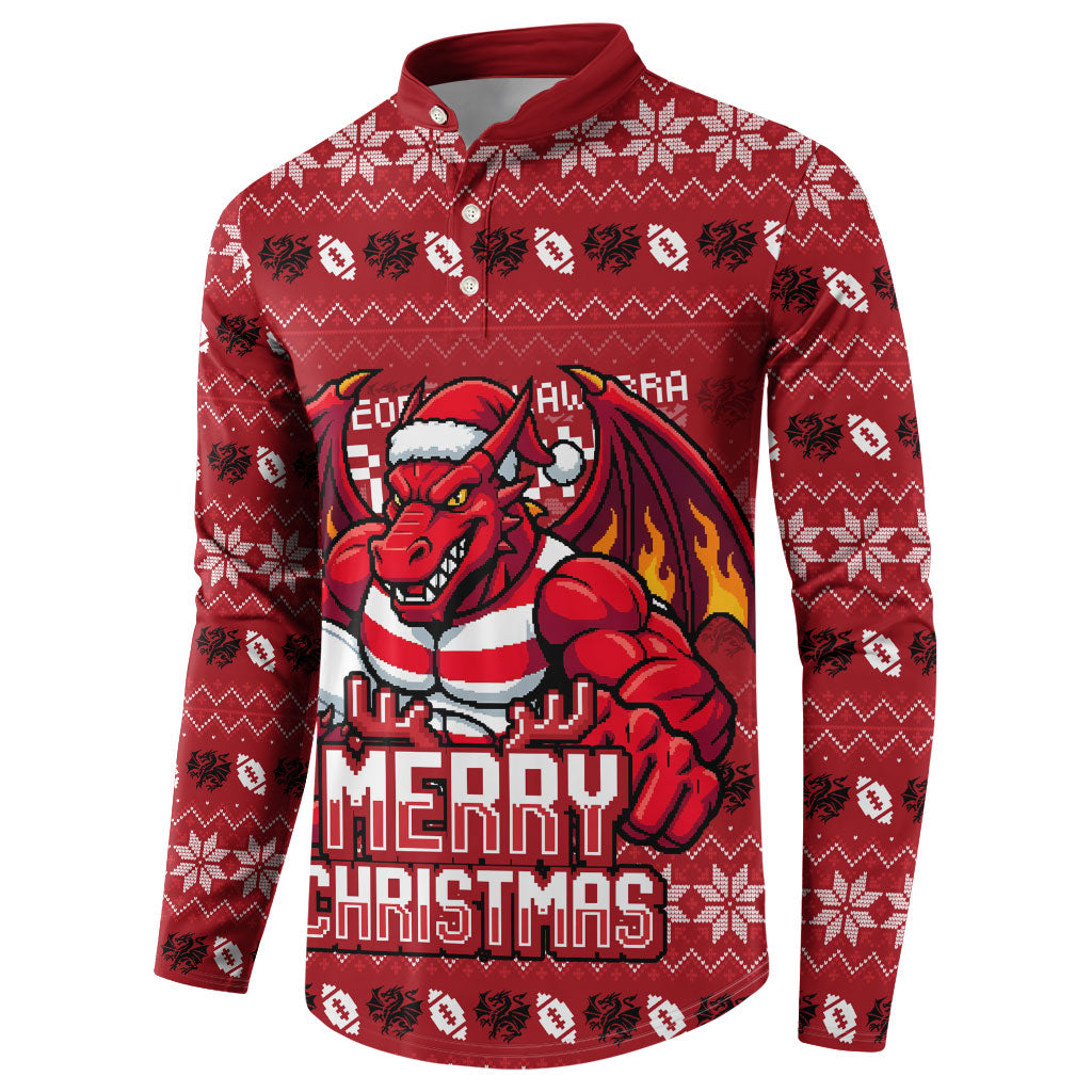 Personalized St George Illawarra Dragons Christmas Button Sweatshirt Australian Rugby Fans - Pixelated Ugly Xmas Pattern Mascot Santa