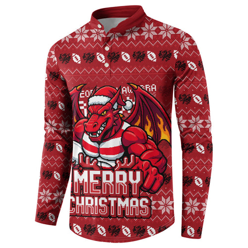 Personalized St George Illawarra Dragons Christmas Button Sweatshirt Australian Rugby Fans - Pixelated Ugly Xmas Pattern Mascot Santa