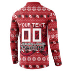 Personalized St George Illawarra Dragons Christmas Button Sweatshirt Australian Rugby Fans - Pixelated Ugly Xmas Pattern Mascot Santa
