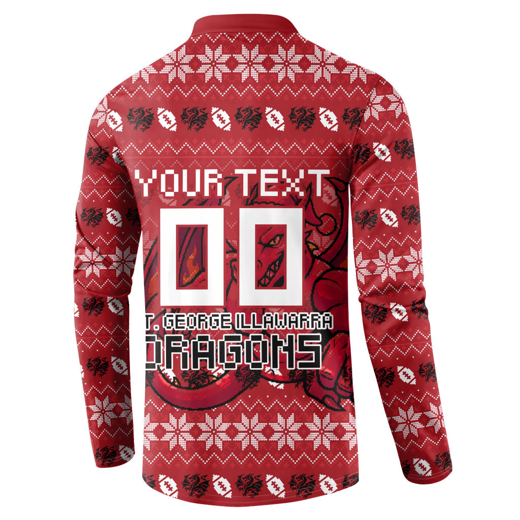 Personalized St George Illawarra Dragons Christmas Button Sweatshirt Australian Rugby Fans - Pixelated Ugly Xmas Pattern Mascot Santa