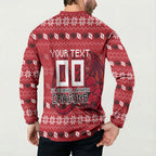 Personalized St George Illawarra Dragons Christmas Button Sweatshirt Australian Rugby Fans - Pixelated Ugly Xmas Pattern Mascot Santa