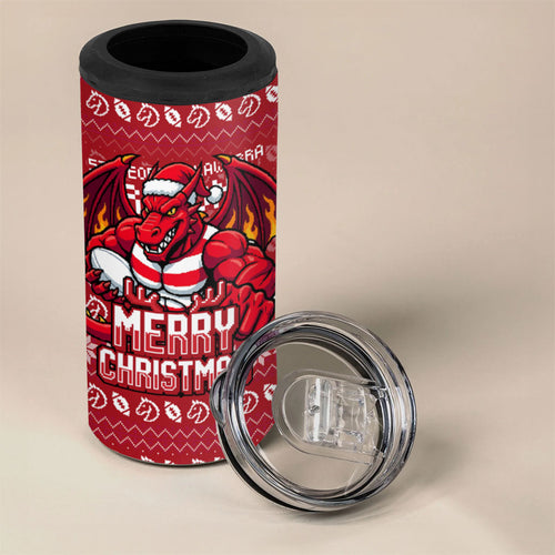 Personalized St George Illawarra Dragons Christmas 4 in 1 Can Cooler Tumbler Australian Rugby Fans - Pixelated Ugly Xmas Pattern Mascot Santa