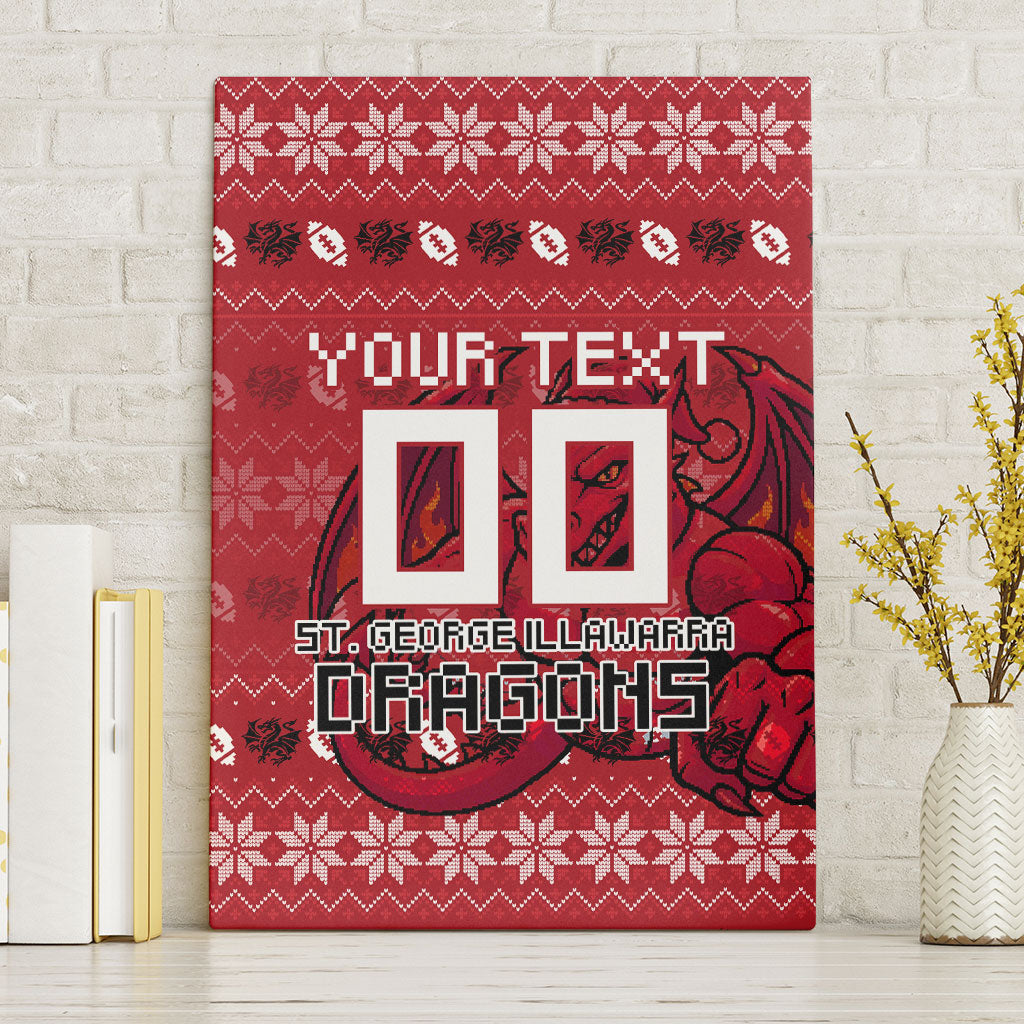 Personalized St George Illawarra Dragons Christmas Canvas Wall Art Australian Rugby Fans - Pixelated Ugly Xmas Pattern Mascot Santa