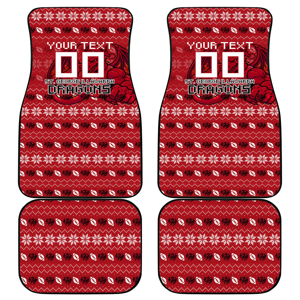Personalized St George Illawarra Dragons Christmas Car Mats Australian Rugby Fans - Pixelated Ugly Xmas Pattern Mascot Santa