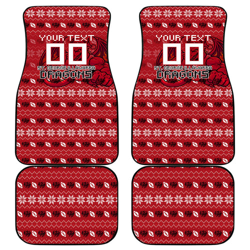 Personalized St George Illawarra Dragons Christmas Car Mats Australian Rugby Fans - Pixelated Ugly Xmas Pattern Mascot Santa
