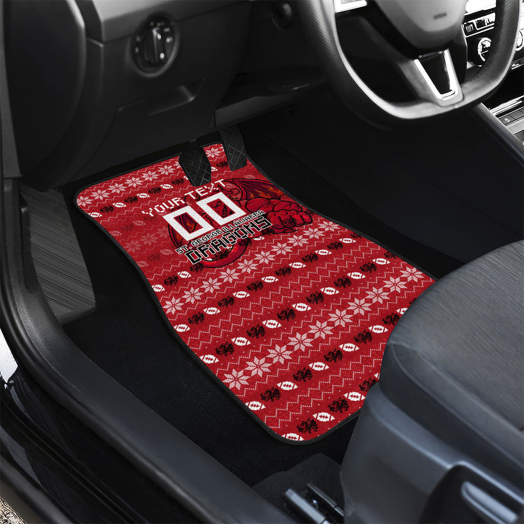 Personalized St George Illawarra Dragons Christmas Car Mats Australian Rugby Fans - Pixelated Ugly Xmas Pattern Mascot Santa