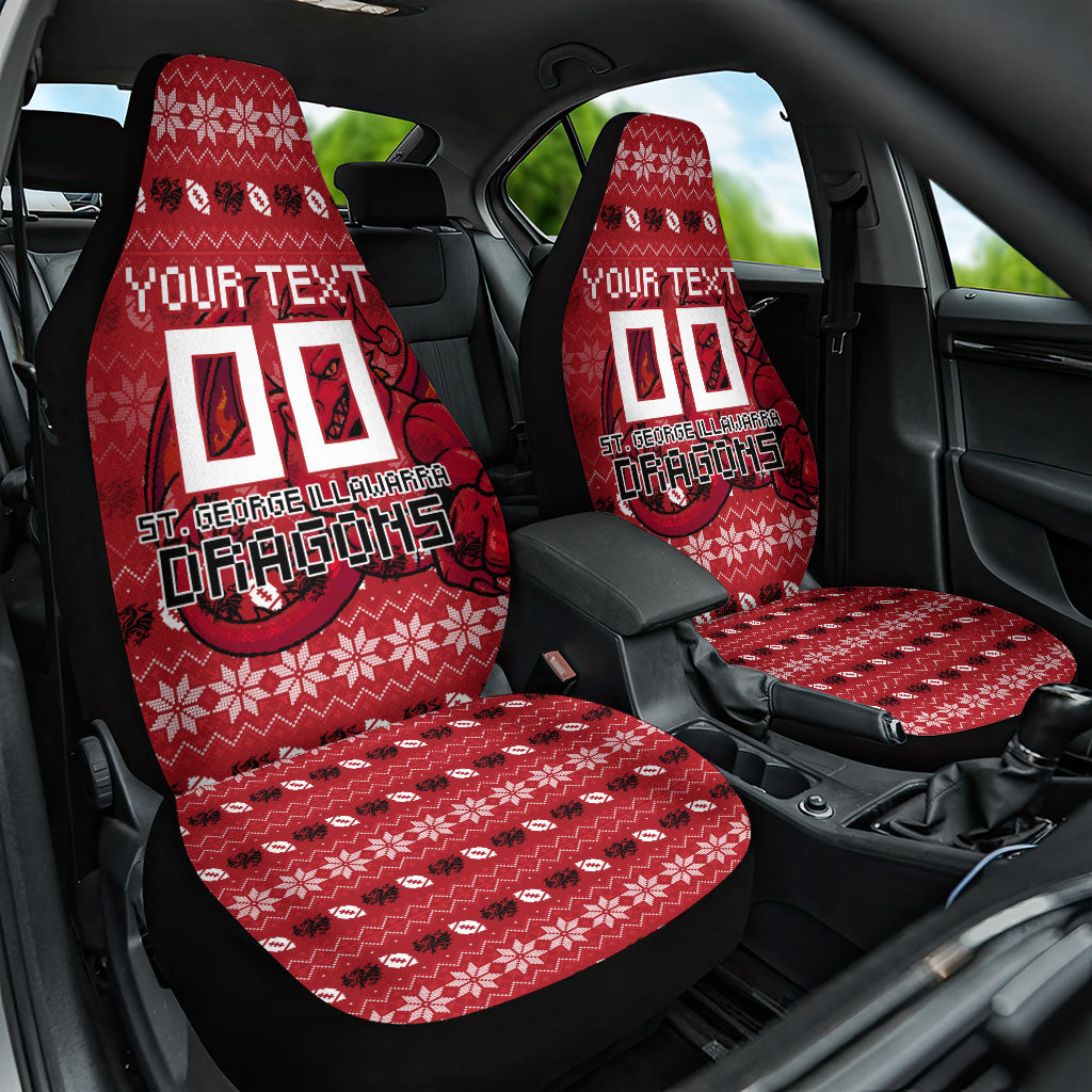 Personalized St George Illawarra Dragons Christmas Car Seat Cover Australian Rugby Fans - Pixelated Ugly Xmas Pattern Mascot Santa