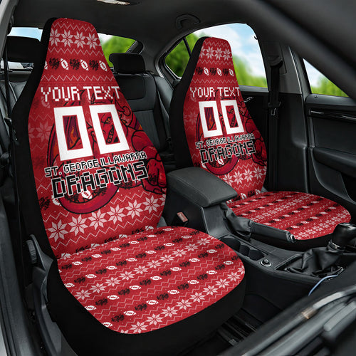 Personalized St George Illawarra Dragons Christmas Car Seat Cover Australian Rugby Fans - Pixelated Ugly Xmas Pattern Mascot Santa