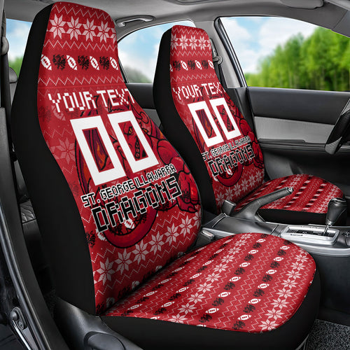 Personalized St George Illawarra Dragons Christmas Car Seat Cover Australian Rugby Fans - Pixelated Ugly Xmas Pattern Mascot Santa
