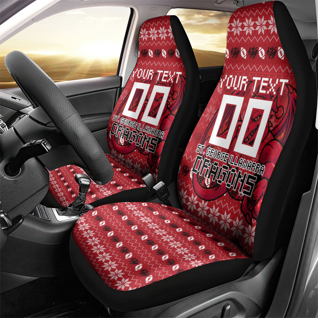 Personalized St George Illawarra Dragons Christmas Car Seat Cover Australian Rugby Fans - Pixelated Ugly Xmas Pattern Mascot Santa